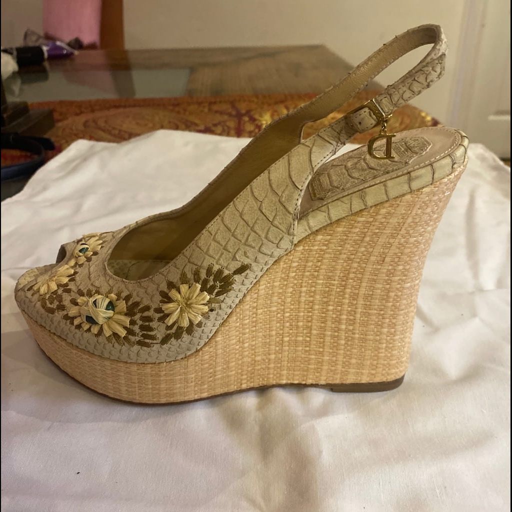 Christian Dior nude leather on cork wedges