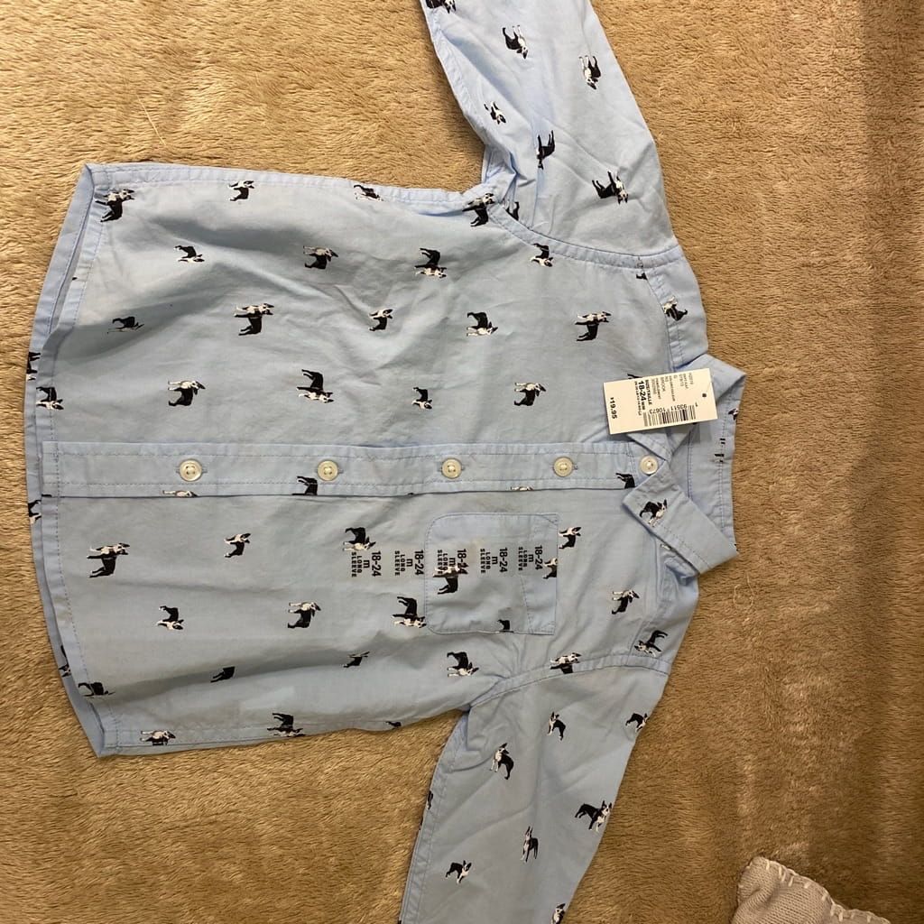Blue shirt with dog pattern