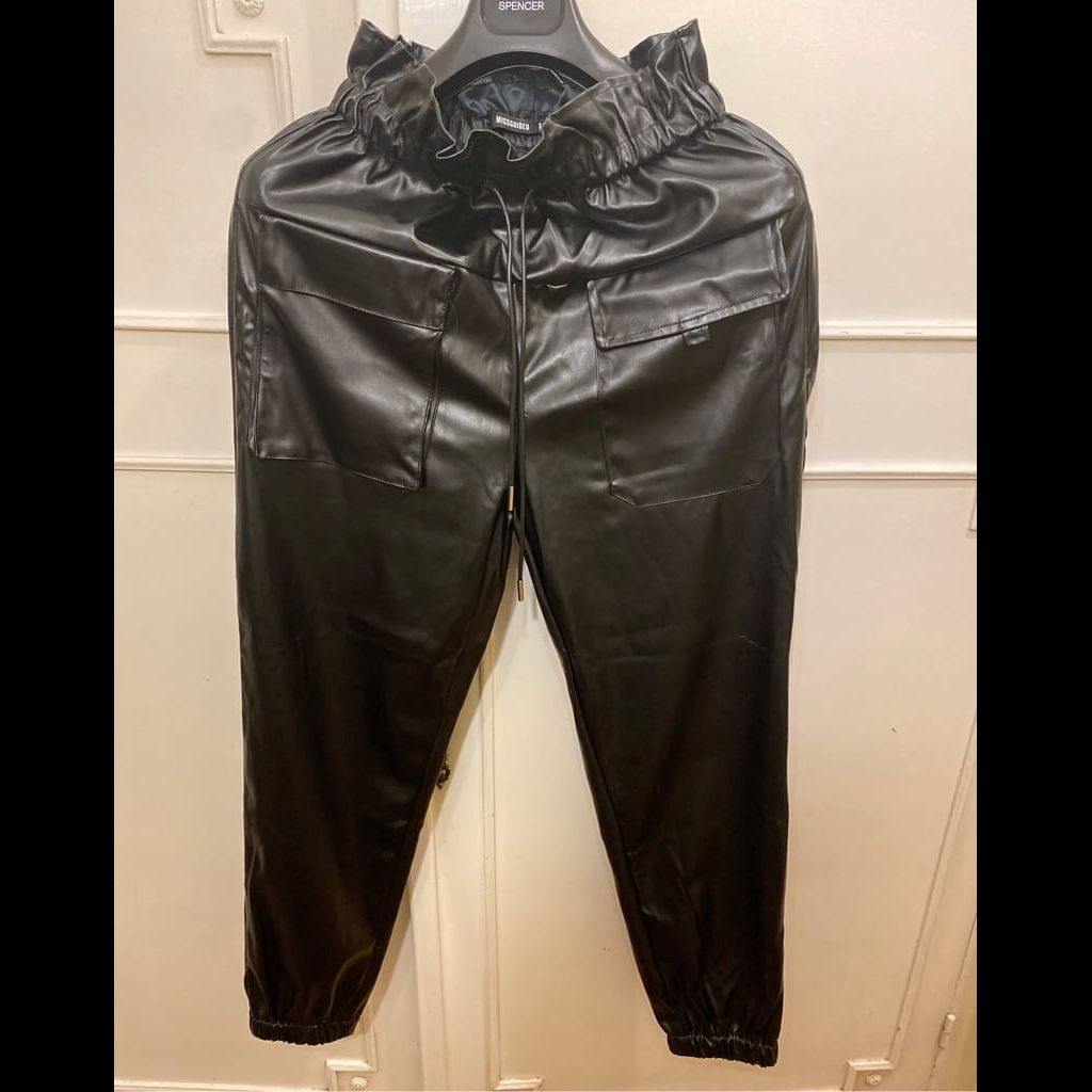 Faux leather paperbag joggers with front pockets