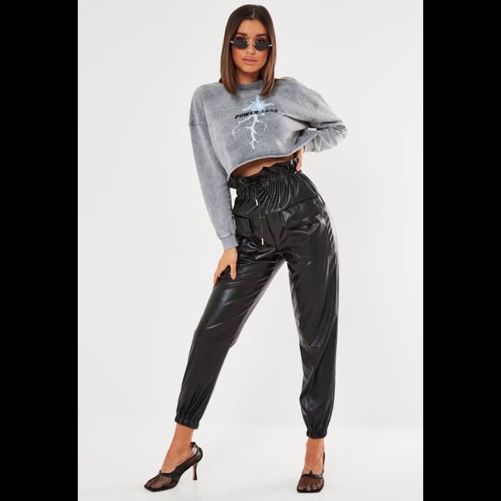 Faux leather paperbag joggers with front pockets