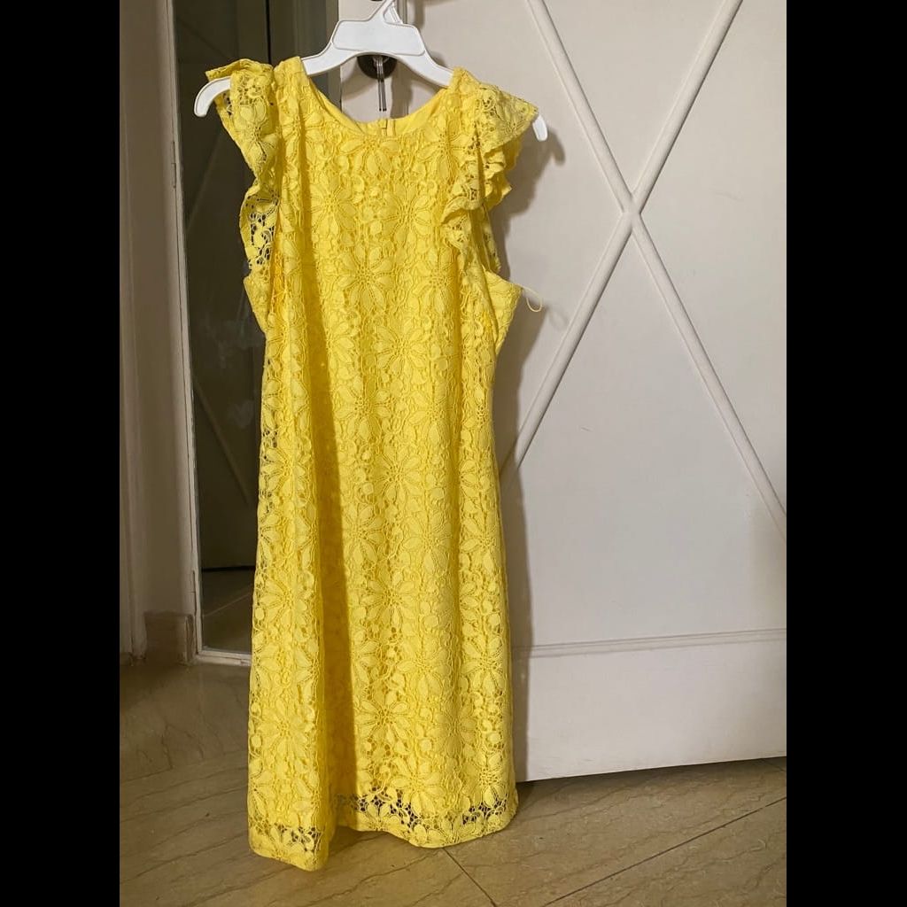Yellow lace dress.