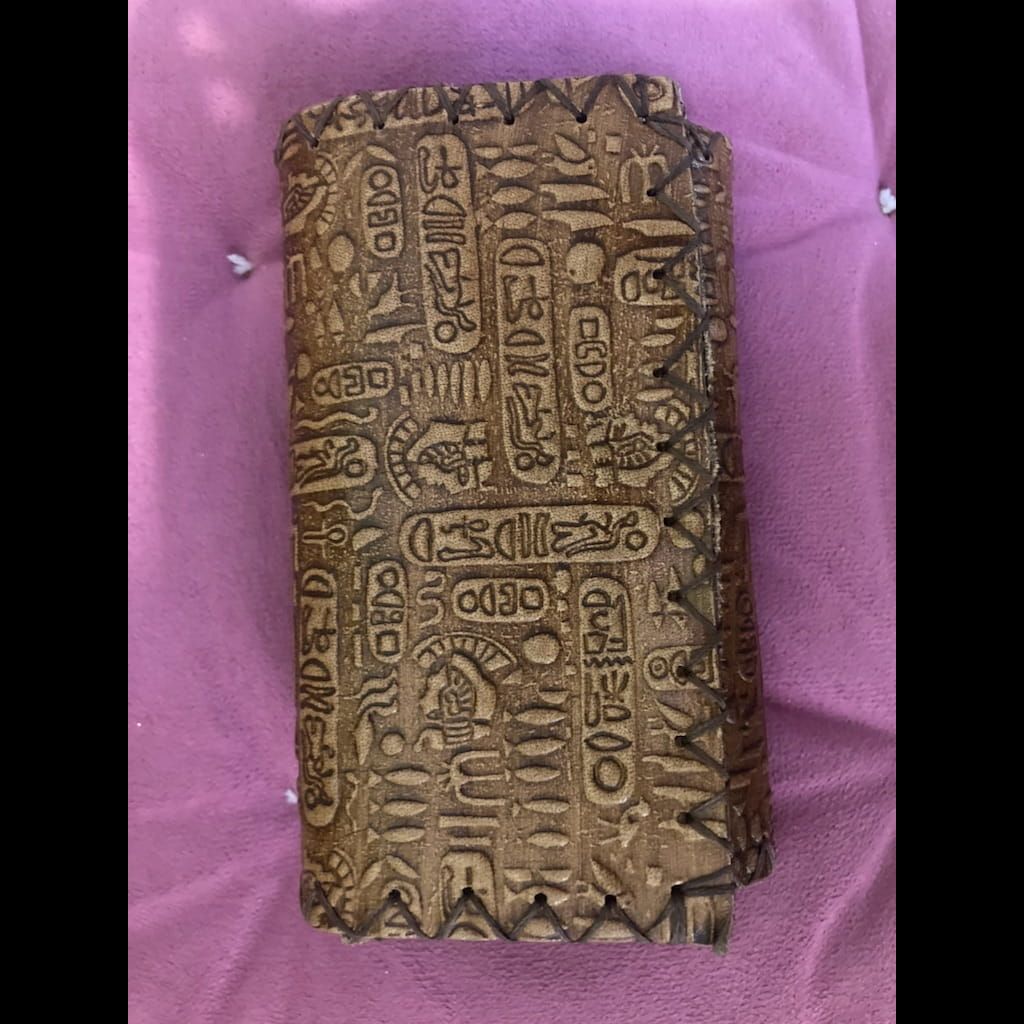 Genuine leather wallet with hieroglyphs