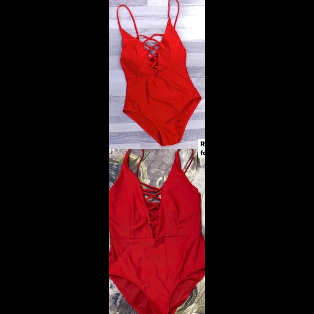 Red lace up swimsuit