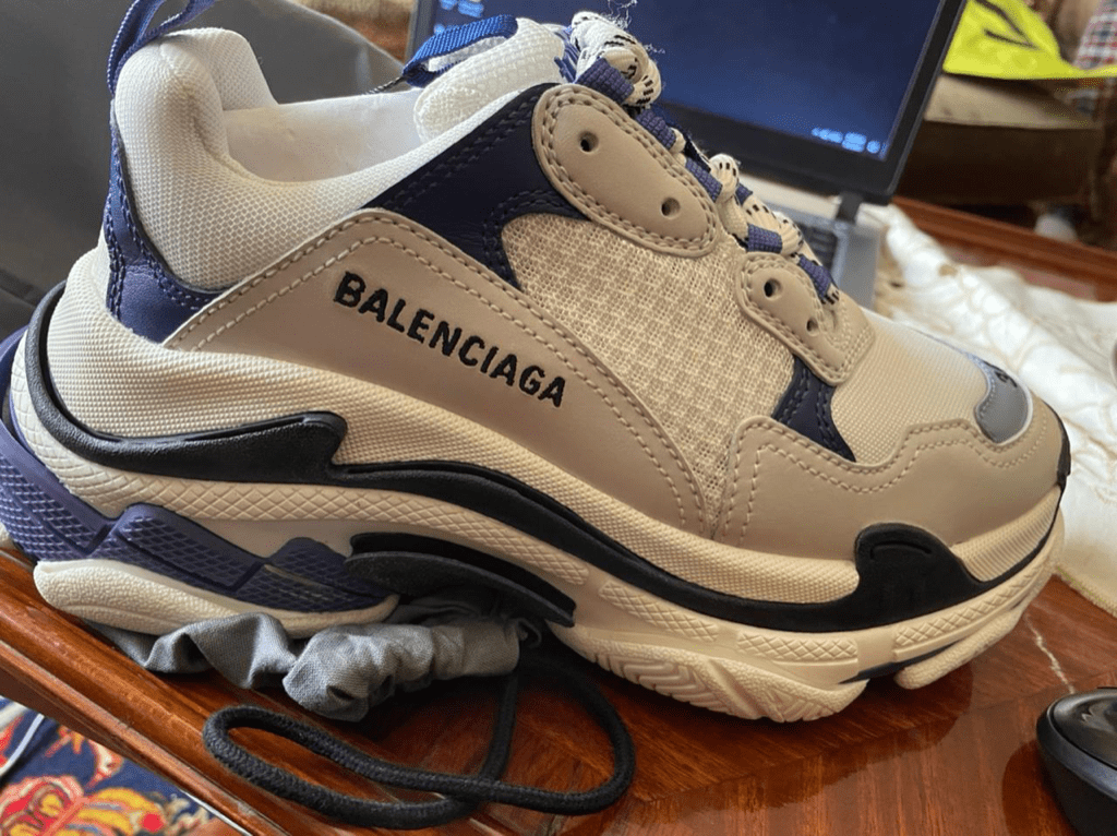 Balenciaga white & Blue triple S leather Sneakers