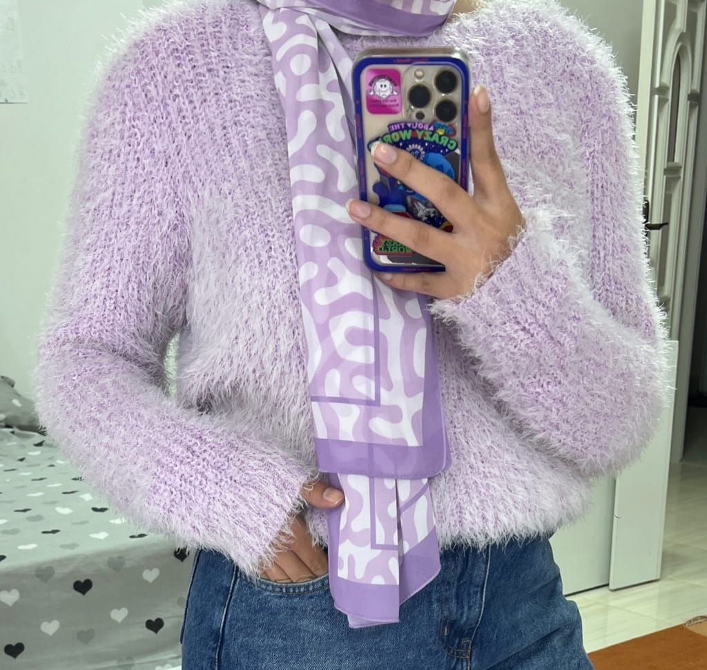 H&M lilac fluffy pullover.