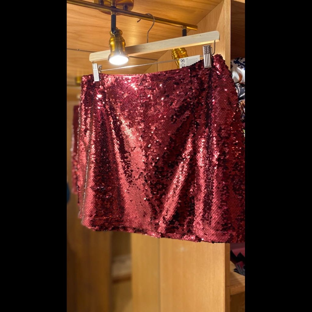 Francesca’s burgundy short sequin skirt