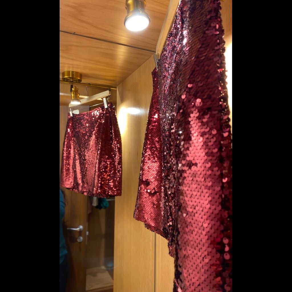 Francesca’s burgundy short sequin skirt