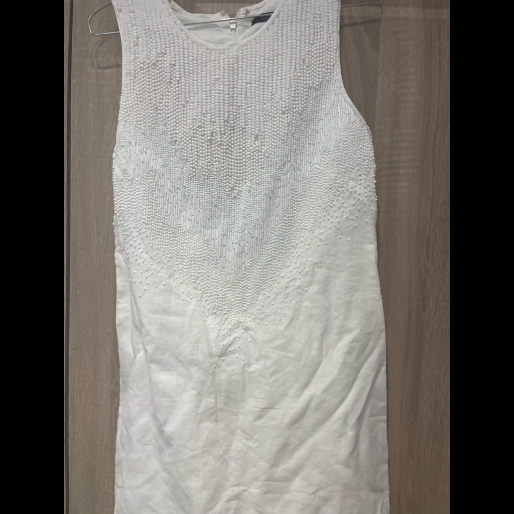 White linen embroidered dress french connection brand