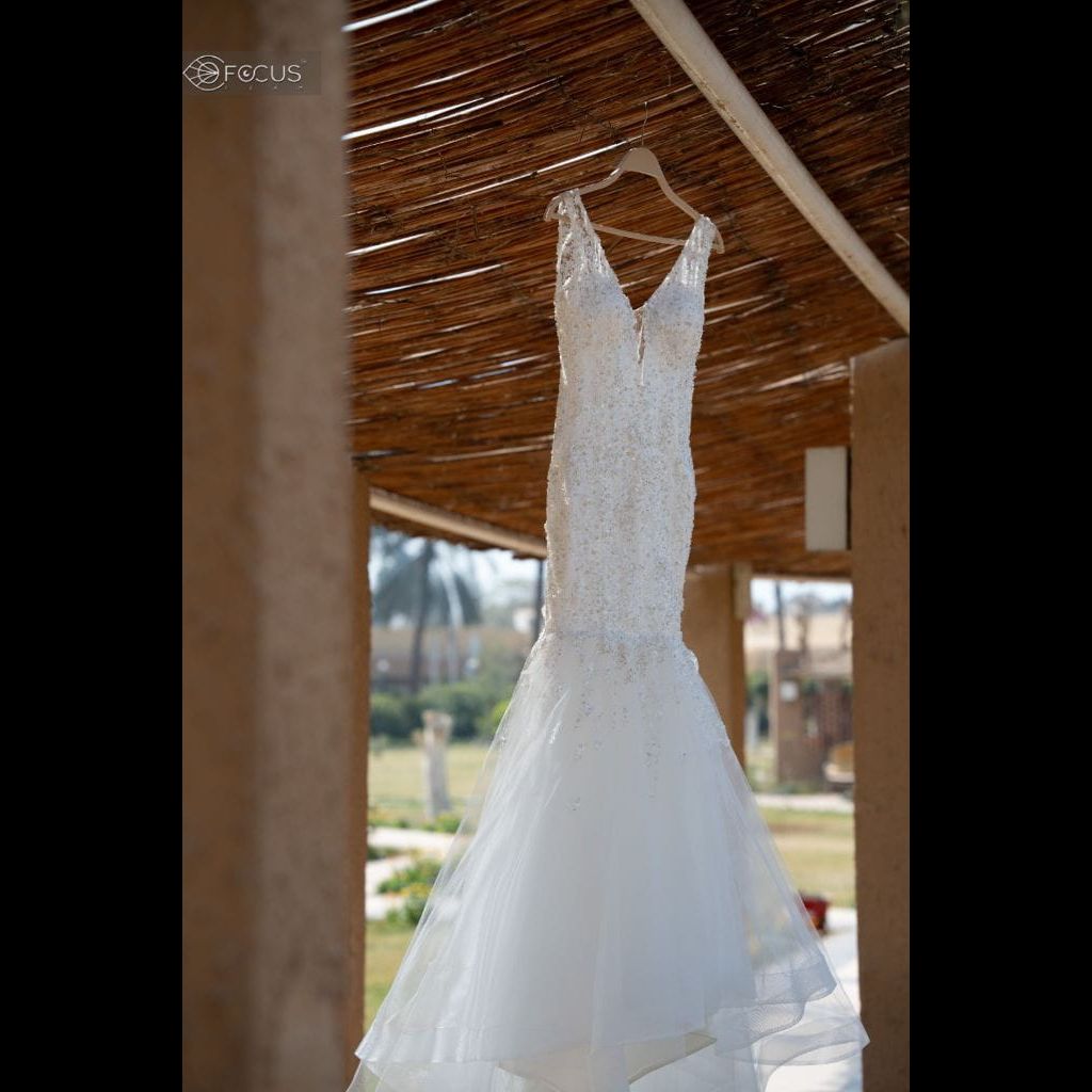 Wedding dress with veil and bouquet