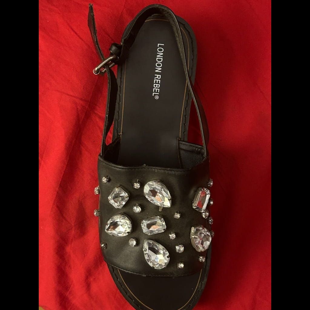 London Rebel Showcase Embellished Flatform Sandals - Black / UK 6