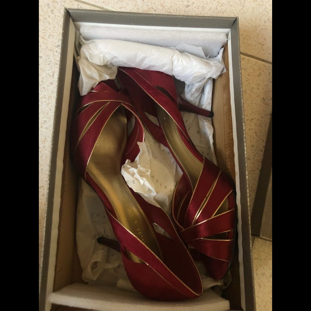 Charles and Keith Red heels satin velvet