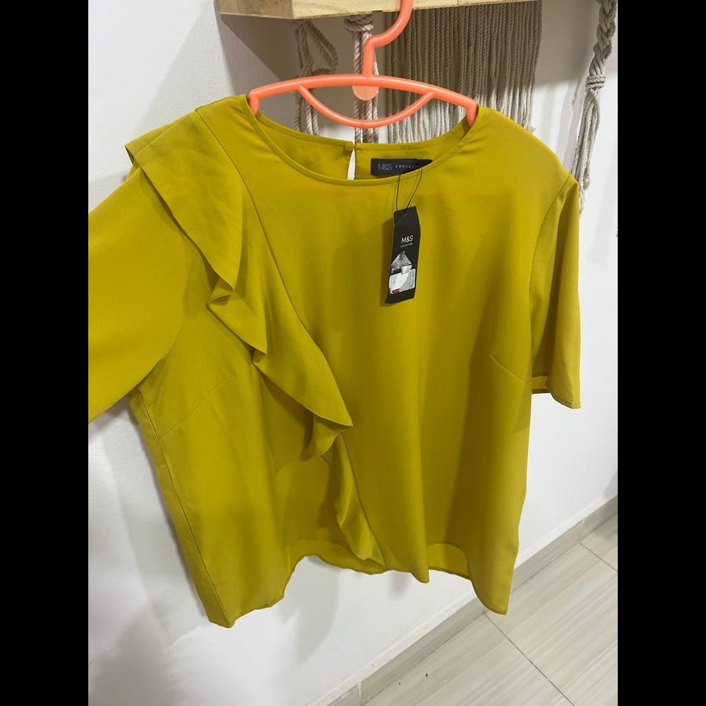 Marks and spencer lime yellowy blouse with ruffles