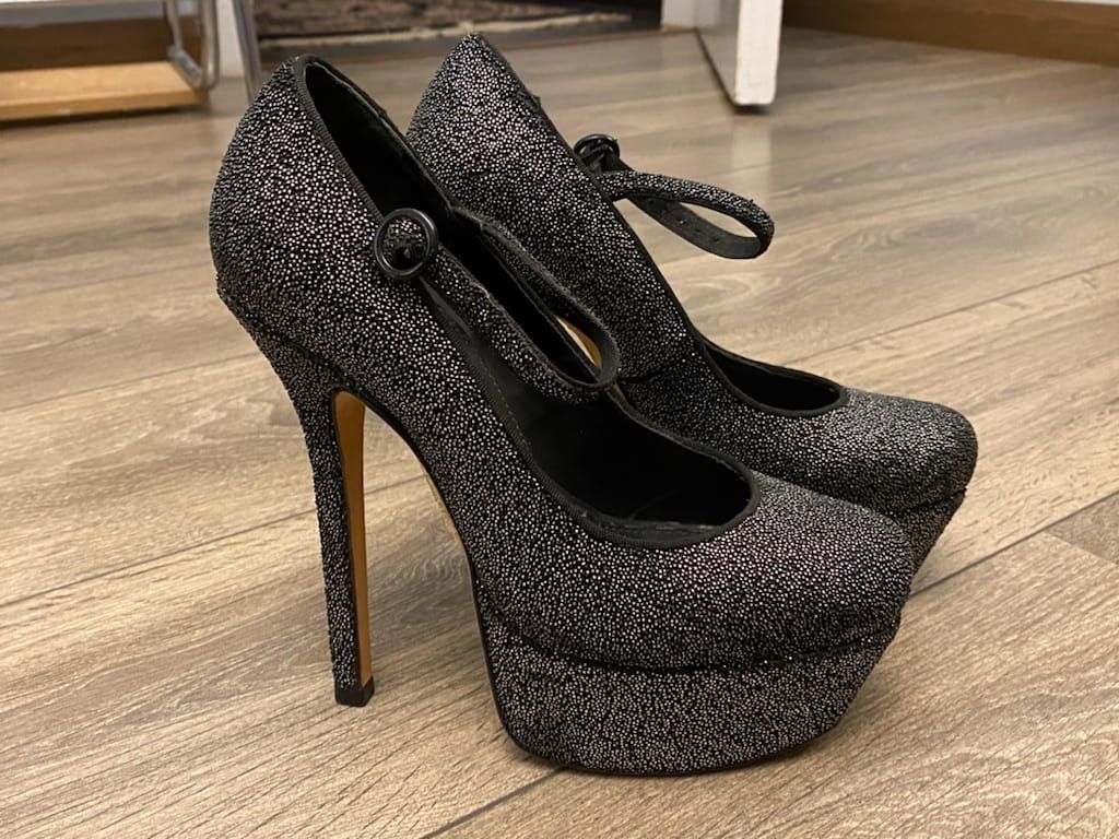 Silver black heels from neiman marcus